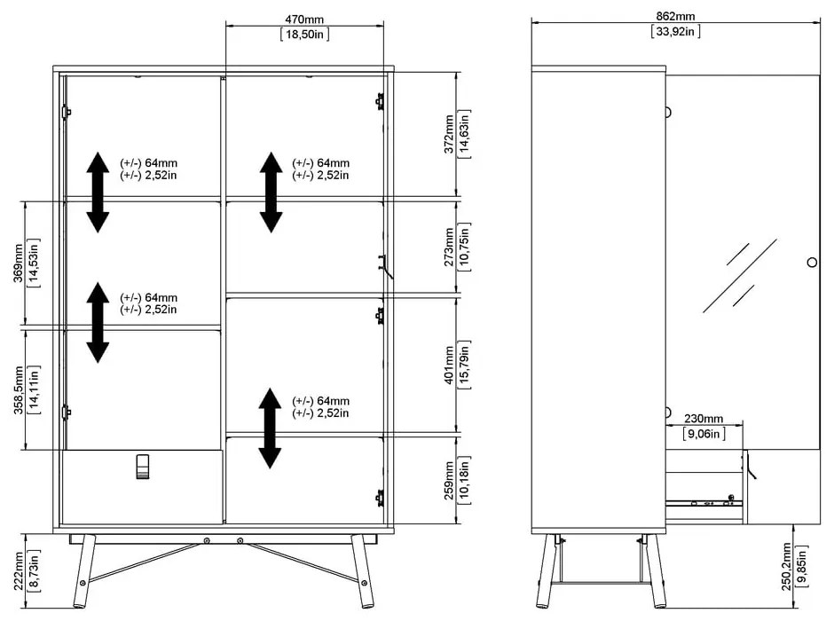 Vitrină în culoare naturală cu aspect de lemn de stejar 102x162x40 cm Ry – Tvilum