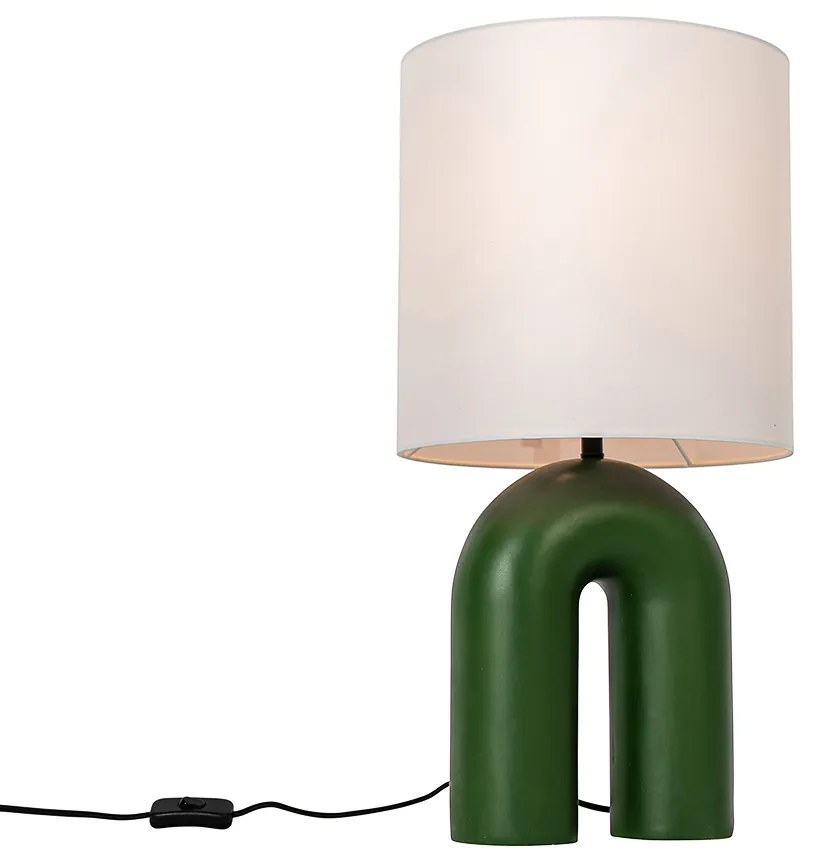 Lampă de masă de design verde cu abajur din in alb - Lotti