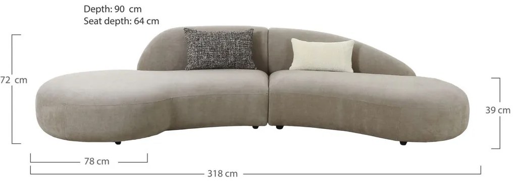 Canapea Venice cu 2 perne, chenille, natural, HN1256