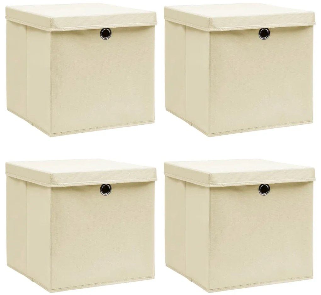 vidaXL Cutii depozitare cu capace 4 buc. crem, 32x32x32 cm, textil