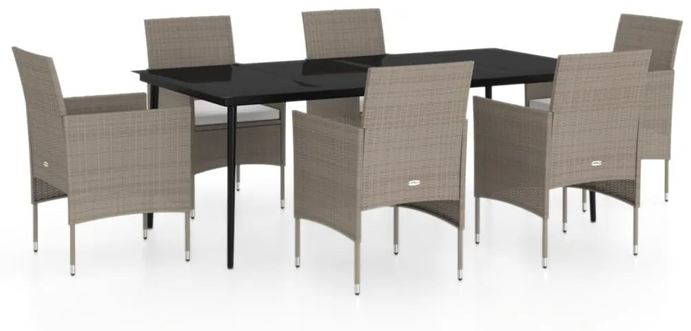 Set mobilier de gradina cu perne, 7 piese, bej si negru Bej si negru, Lungime masa 200 cm, 7