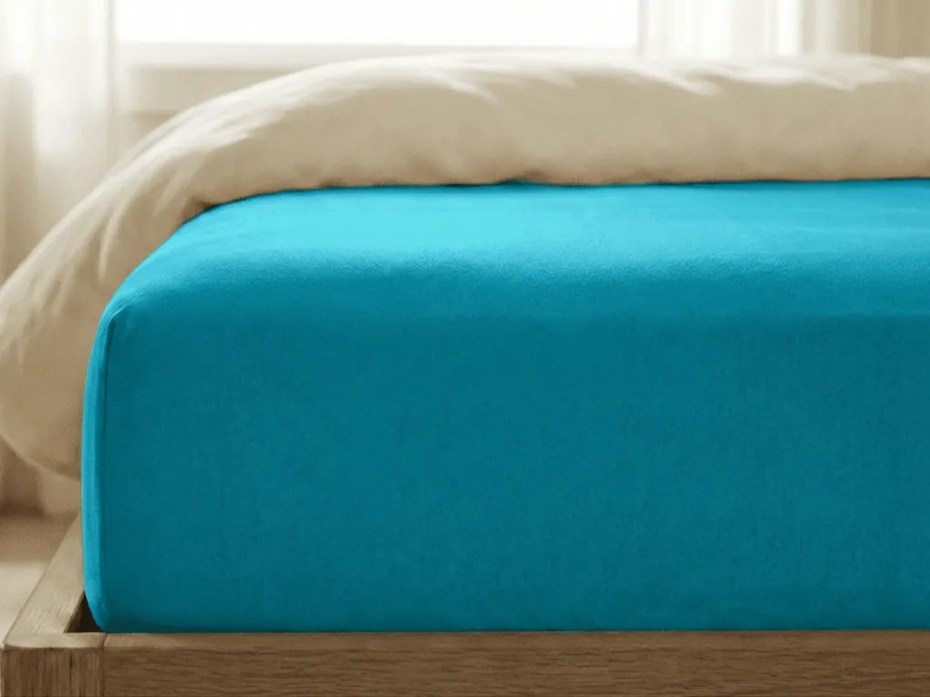 Cearsaf jersey cu lycra turcoaz 180 x 200 cm