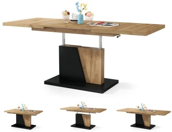 Masă extensibilă pentru living/dining cu blat cu ridicare NINO, stejar craft/negru