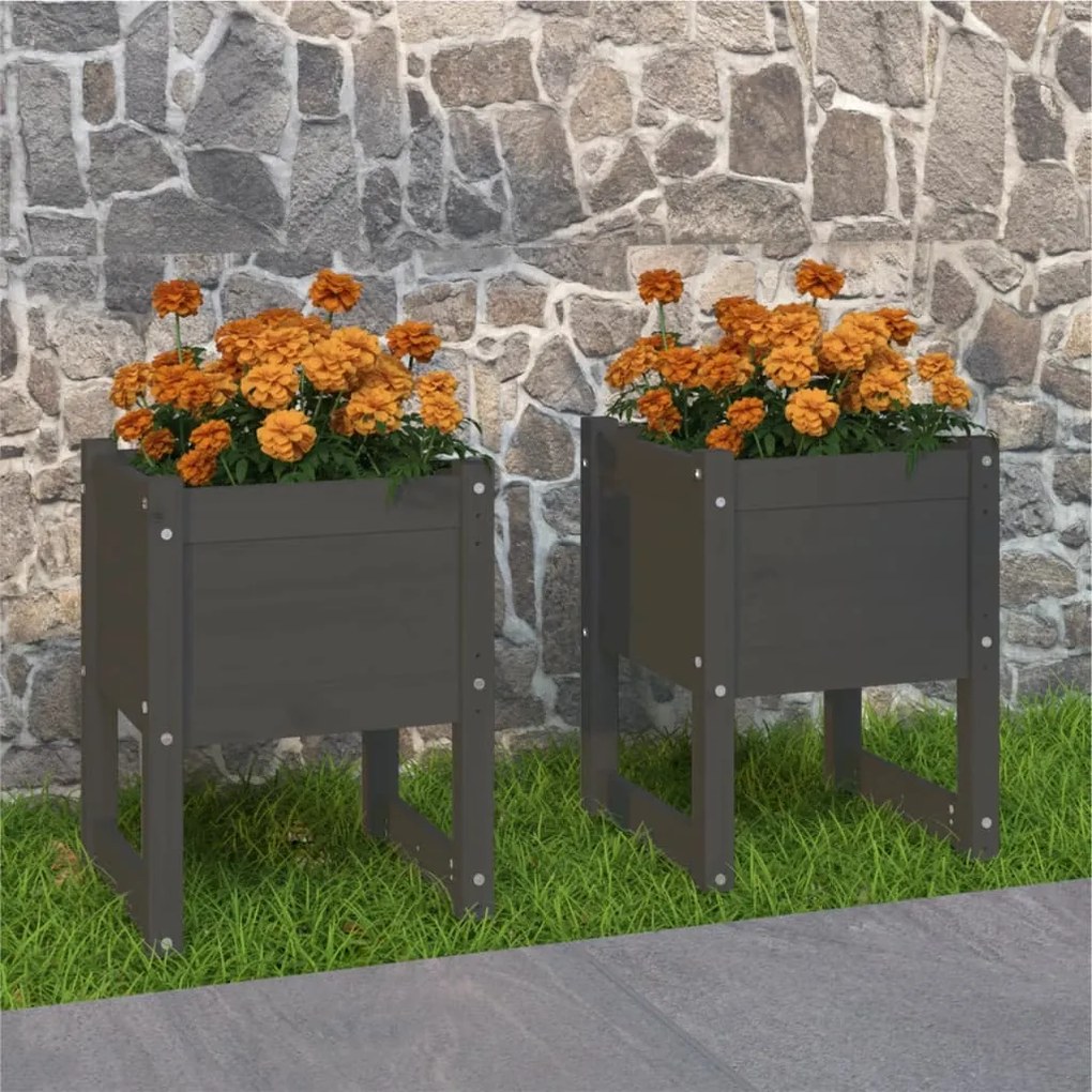 vidaXL Jardiniere, 2 buc., gri, 40x40x52,5 cm, lemn masiv de pin