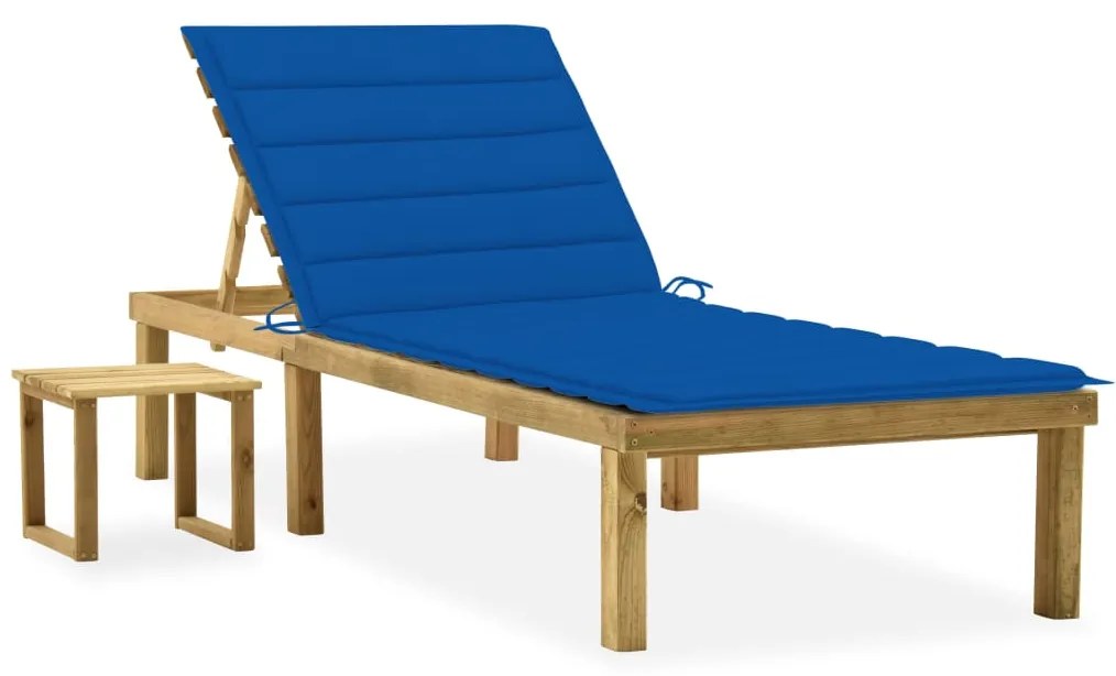 vidaXL Șezlong de grădină cu masă și pernă, lemn de pin tratat