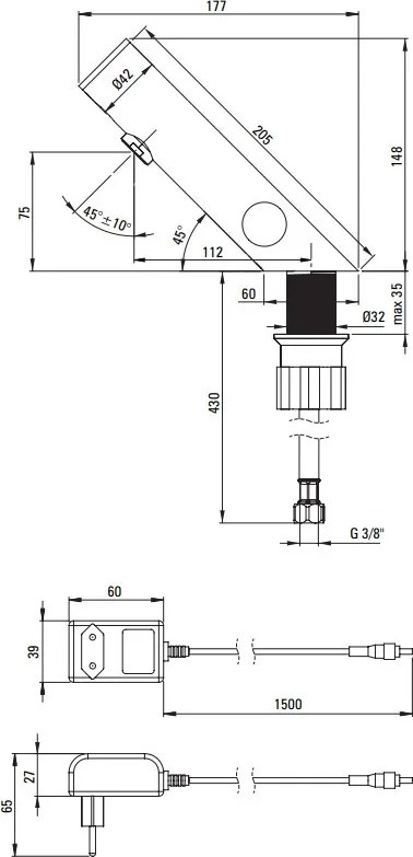SENSE Baterie pentru Chiuvetă, Fără Contact Direct, cu Reglarea Temperaturii - 230/6V - BQR_N29V