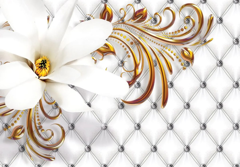Fototapet - Ornament  și floare argintie matlasată (152,5x104 cm)