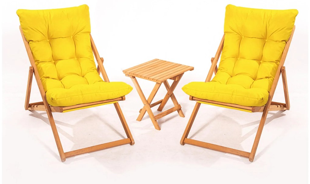 Set mobilier de grădină masă și scaune Kikadu 5 (galben + natural) (pentru 2 persoane). 1093855