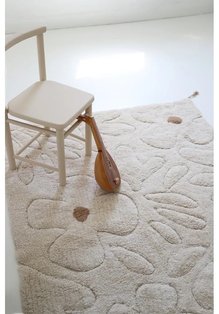 Covor pentru copii crem lavabil țesut manual din bumbac 120x180 cm Gentle Flora – Nattiot