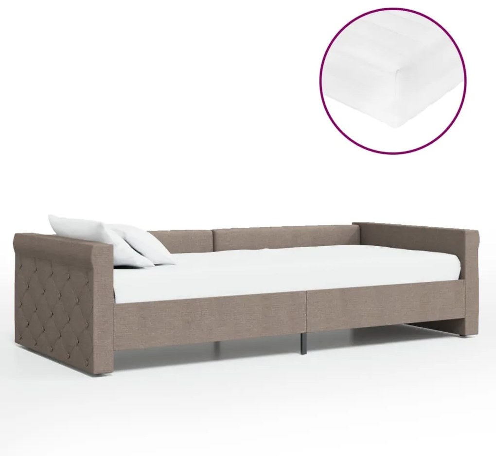 3080320 vidaXL Pat de zi cu saltea și USB, gri taupe, 90x200 cm, textil