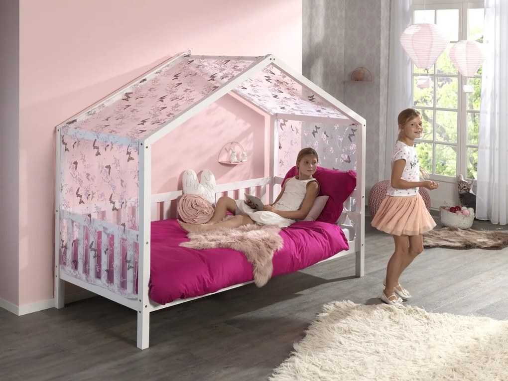 Set DALLAS în alb format dintr-un Pat copii Vipack cu gard (90 x 200 cm) și un set textil.