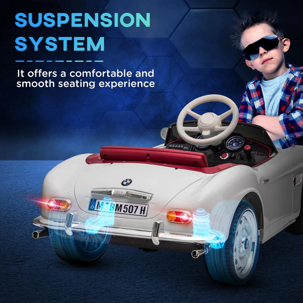 Mașinuță Electrică pentru Copii BMW Licențiată Baterie Telecomandă 3 Viteze Suspensie Lumini Claxon MP3 Alb | Aosom Romania