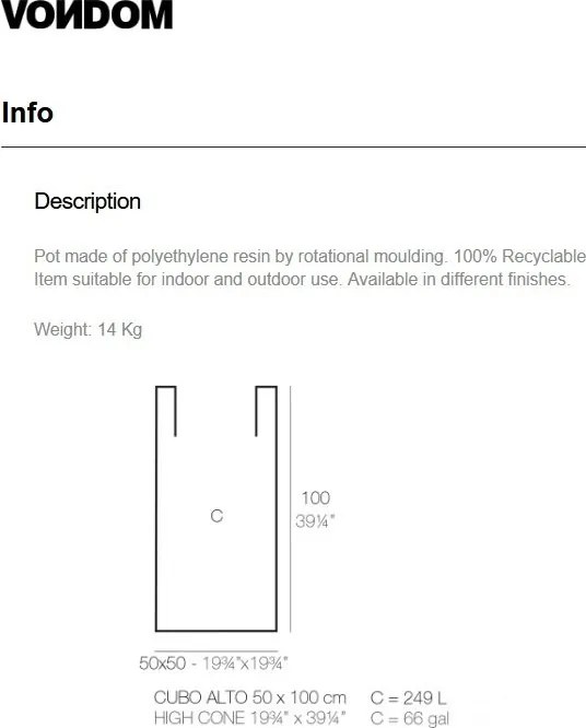 Ghiveci plante design decorativ modern exterior / interior CUBE POT 50x50x100cm