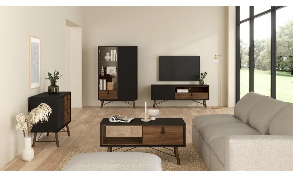 Vitrină Rain, negru mat / nuc