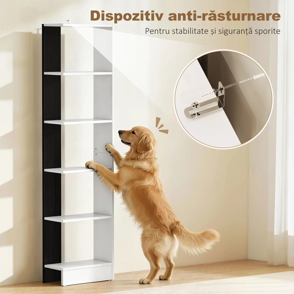 HOMCOM Raft Îngust cu 5 Etajere, Raft Economisitor de Spațiu Modern din Lemn, Bibliotecă pentru Baie, Living, Dormitor, Birou, 45x21x170 cm, Alb și Negru | Aosom Romania