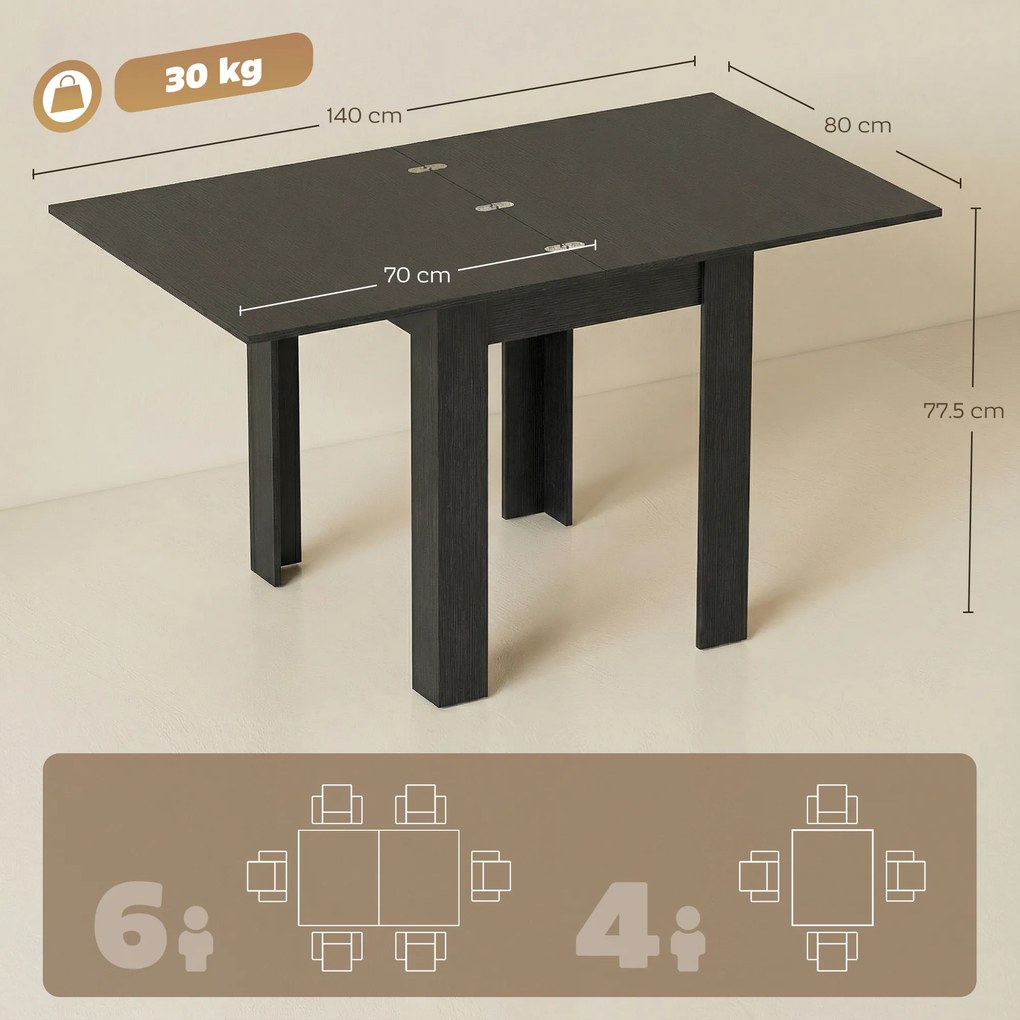HOMCOM Masă Extensibilă de Sufragerie 4-6 Persoane, Negru | Aosom Romania