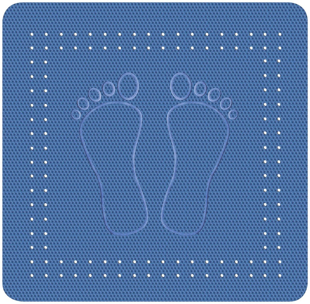 Covoras antiderapant pentru dus cu ventuze Foot albastru 55/55 cm