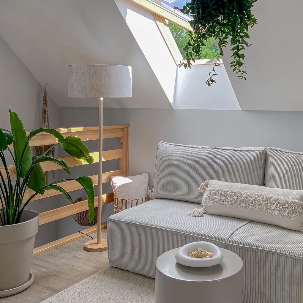 Lampă de podea rustică din lemn cu abajur maro deschis - Mels