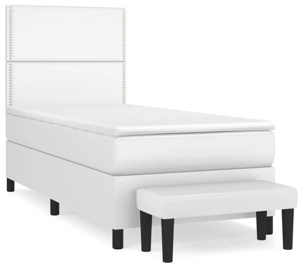 3137588 vidaXL Pat box spring cu saltea, alb, 100x200 cm, piele ecologică