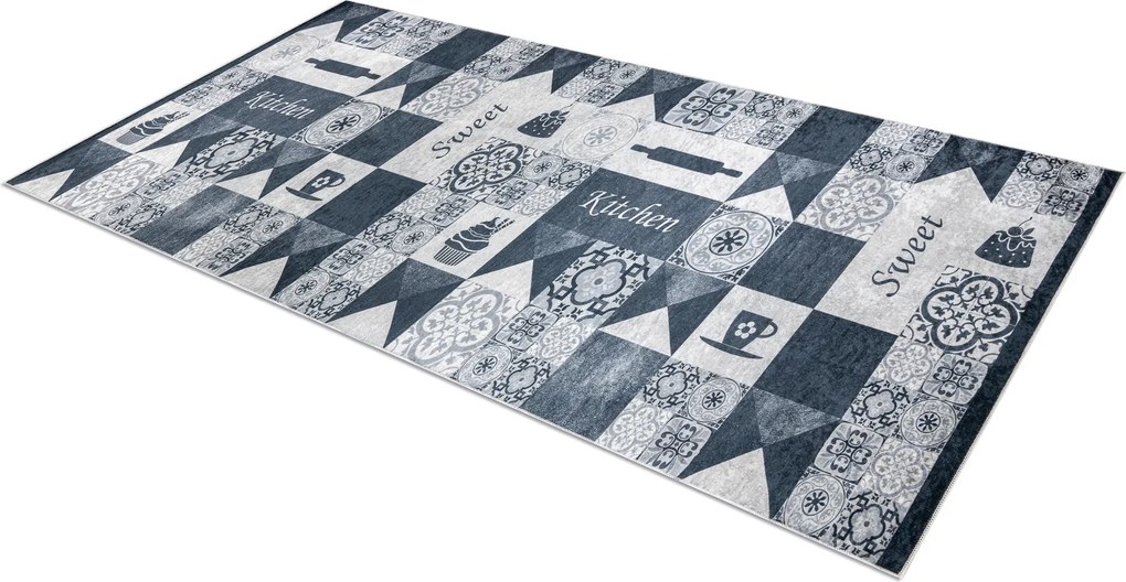 ANDRE 44211 covor lavabil gresii de Lisbona, bucatarie, anti-alunecare - gri / argintiu