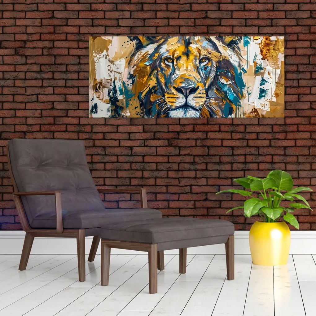 Tablou - pictură în ulei abstractă cu leu (120x50 cm)
