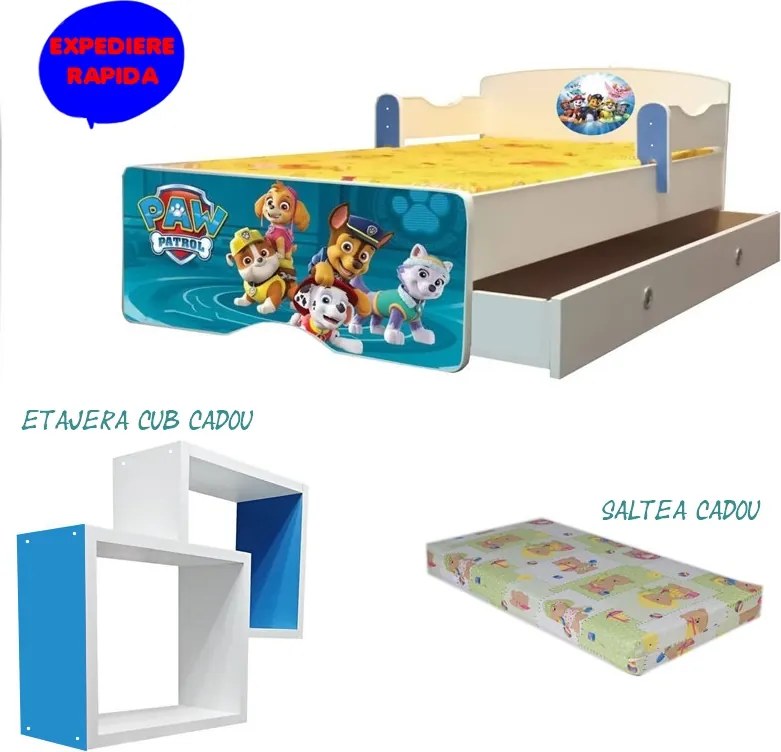 Pat copii Paw Patrol 2 cu saltea si sertar