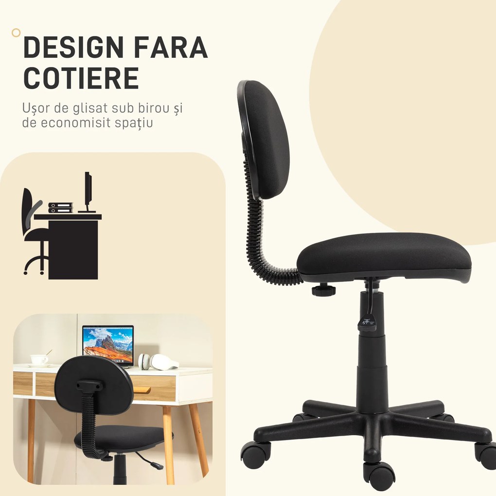 HOMCOM Scaun de Birou Rotativ cu Înălțime Reglabilă din Material Elastic, Negru | Aosom Romania