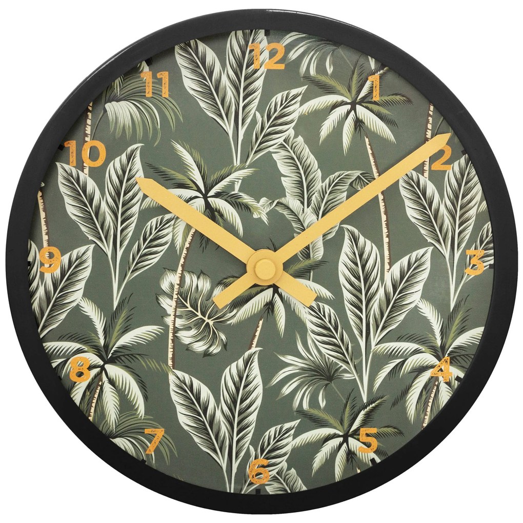 Ceas de perete TROPIC, cu motiv verde de plante, Ø 22 cm