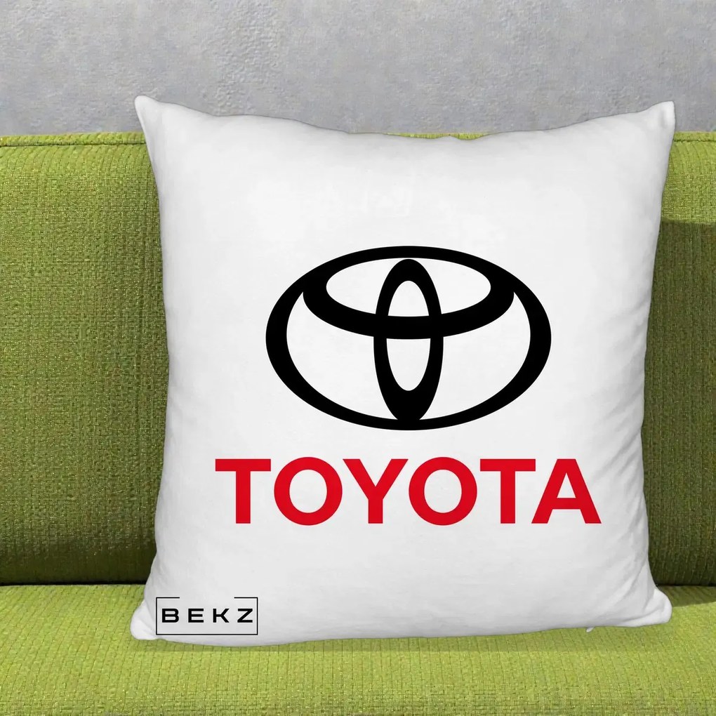Perna Personalizata cu emblema Toyota, 40x40 cm, Alb Pufos, Husa Detasabila, Perna Inclusa, BEKZ®