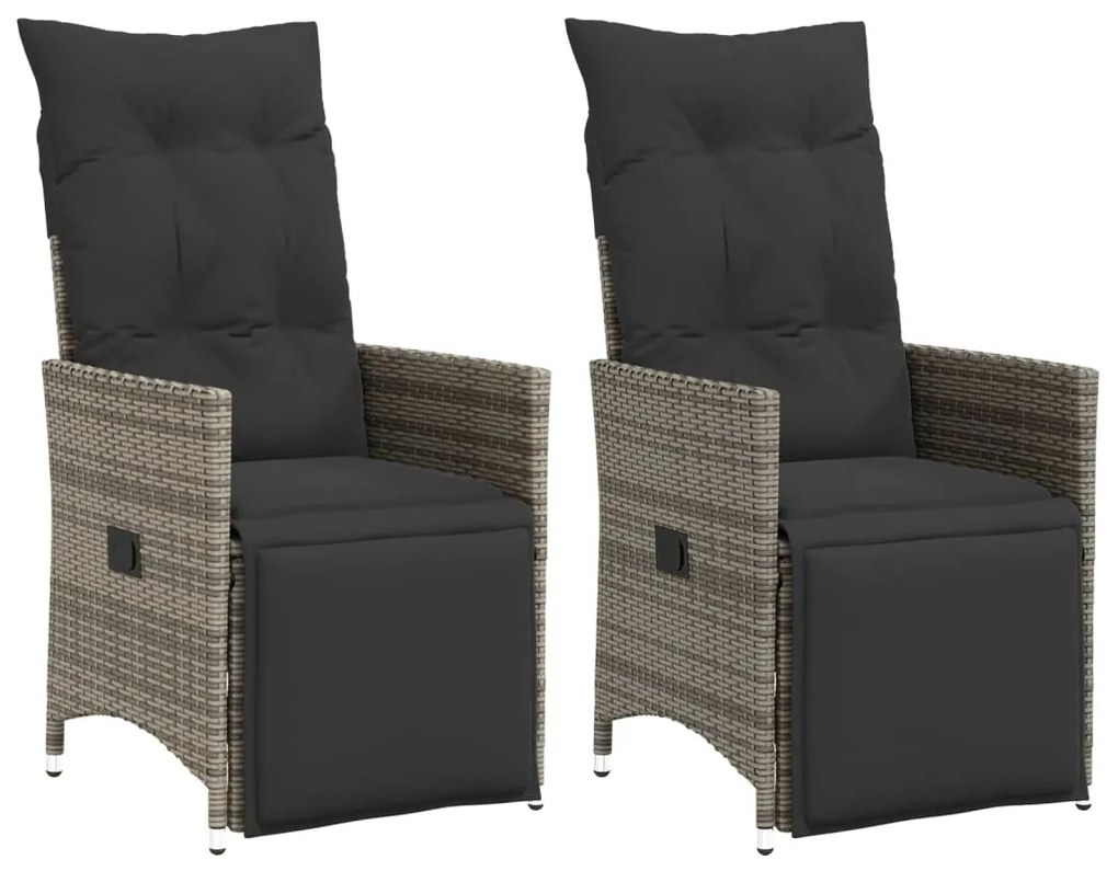 vidaXL Scaune de grădină rabatabile cu perne, 2 buc., gri, poliratan