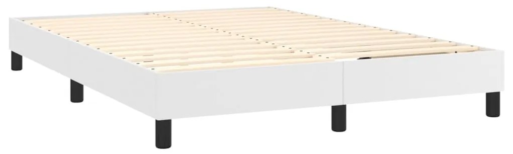 Pat box spring cu saltea, alb, 140x190 cm, piele ecologica Alb, 140 x 190 cm, Nasturi de tapiterie