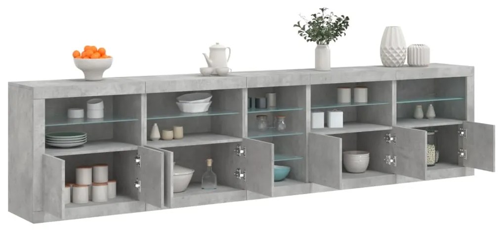 vidaXL Dulap cu lumini LED, gri beton, 283x37x67 cm