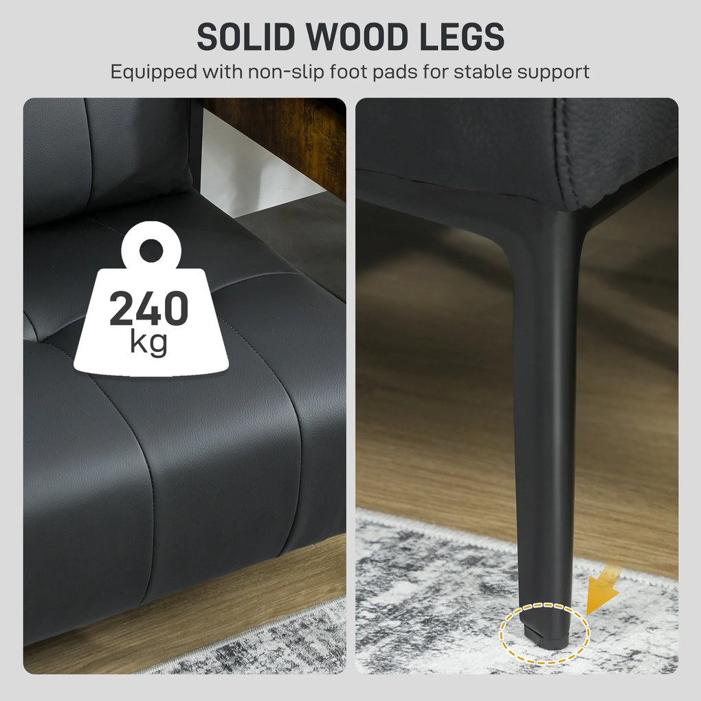 HOMCOM Divan cu Două Locuri Compact din Piele Sintetică, Divan Modern Capitonat cu Nasturi cu Îmbunătățire Spumoasă și Picioare din Lemn, Canapea Fără Brațe pentru Sufragerie și Birou, 115x73x83 cm, Negru | Aosom Romania