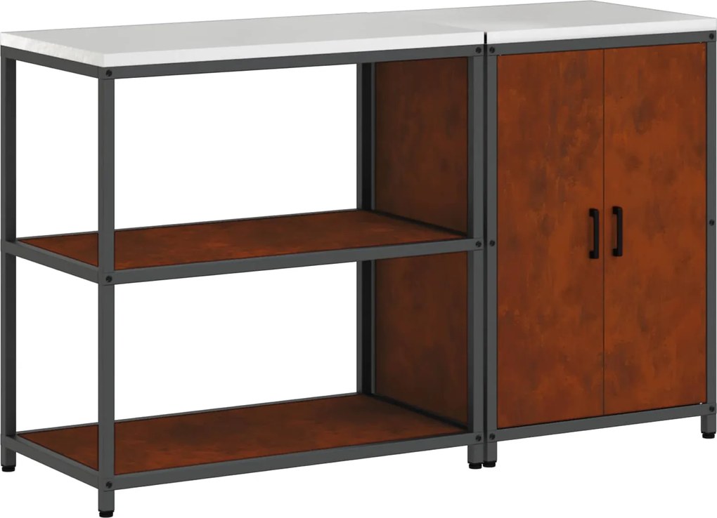 vidaXL Set de depozitare pentru bucătărie cu raft cu ușă 2 pcs Ruginit