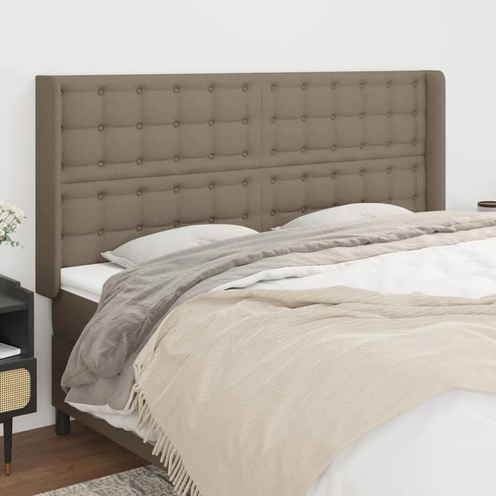 vidaXL Tăblie de pat cu aripioare, gri taupe, 163x16x118/128cm, textil