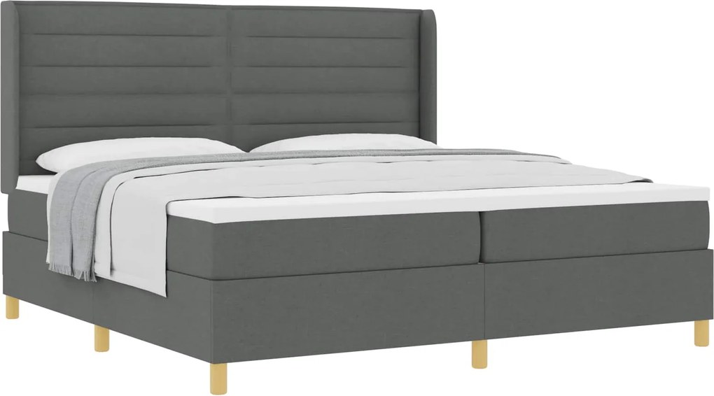 vidaXL Pat cu arcuri cu saltea Gri închis 200 x 200 cm țesătură