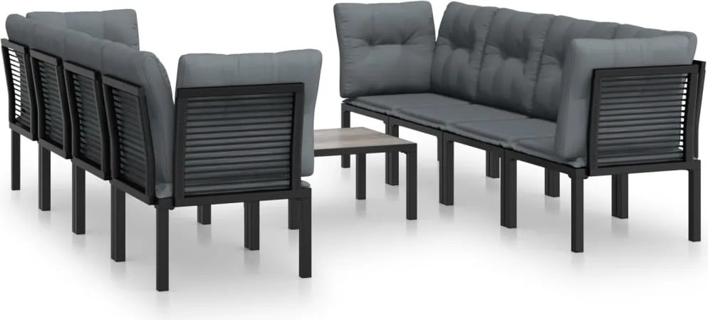 vidaXL Set mobilier de grădină, 9 piese, negru și gri, poliratan
