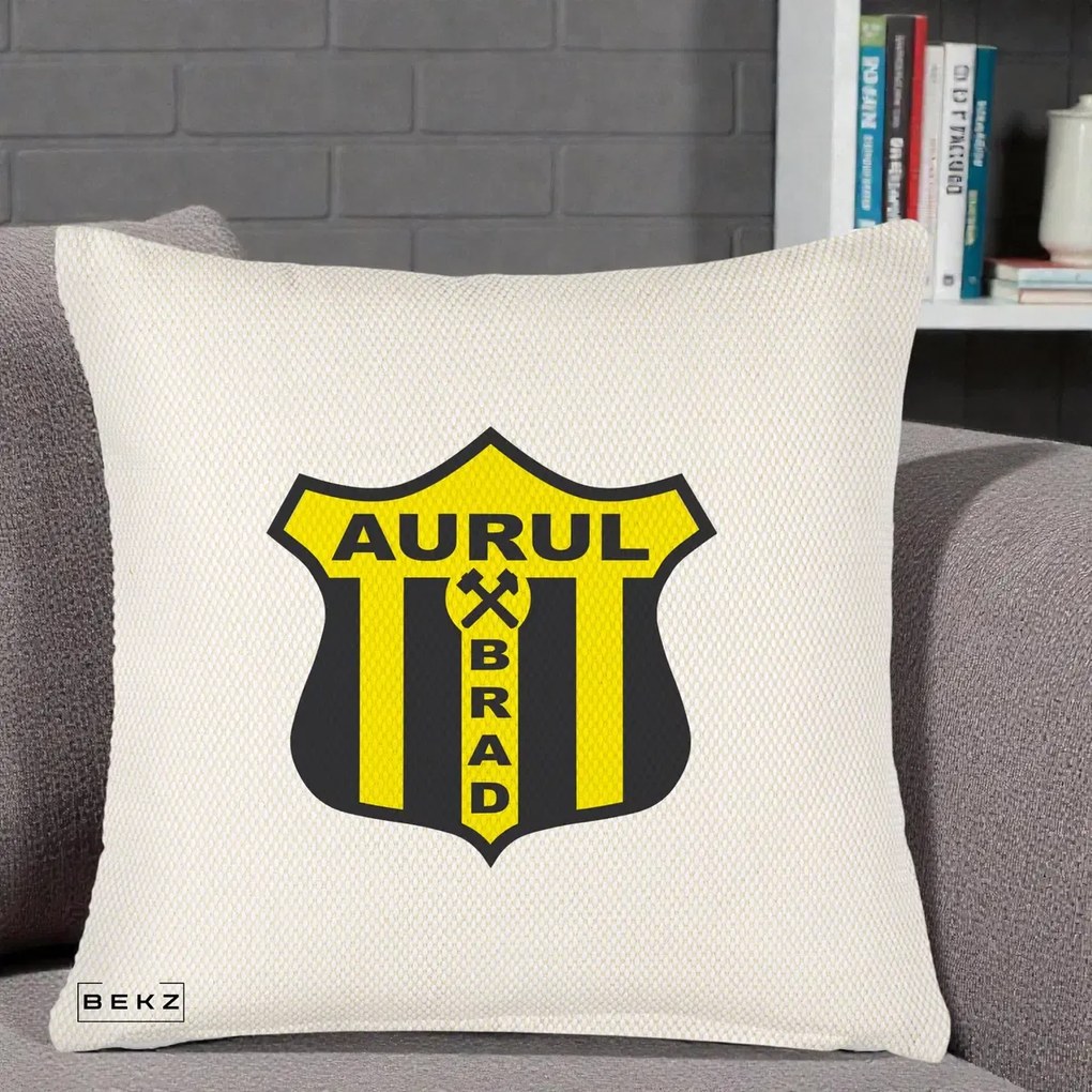 Perna Personalizata Aurul Brad Fotbal, 40x40 cm, Crem Reliefat, Husa Detasabila, Perna Inclusa, BEKZ®