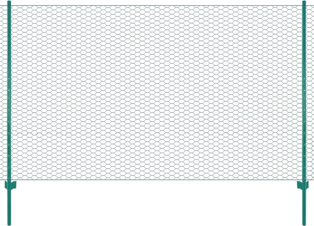 vidaXL Gard din plasă de sârmă cu stâlpi, verde, 25 x 2 m, oțel