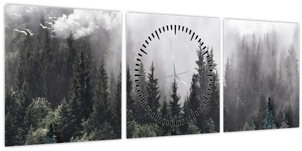 Tablou - Pădure cu elemente ilustrate (cu ceas) (90x30 cm)