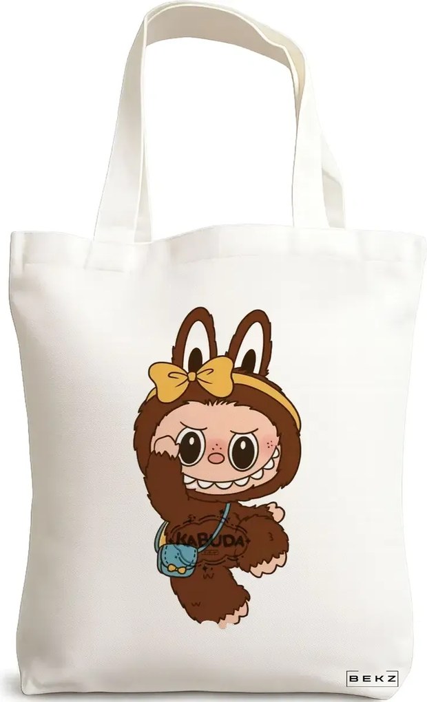 Sacosa de Panza pentru Cumparaturi, Geanta Tote, model Labubu 27 38 x 34.5 cm, Alba, BEKZ®
