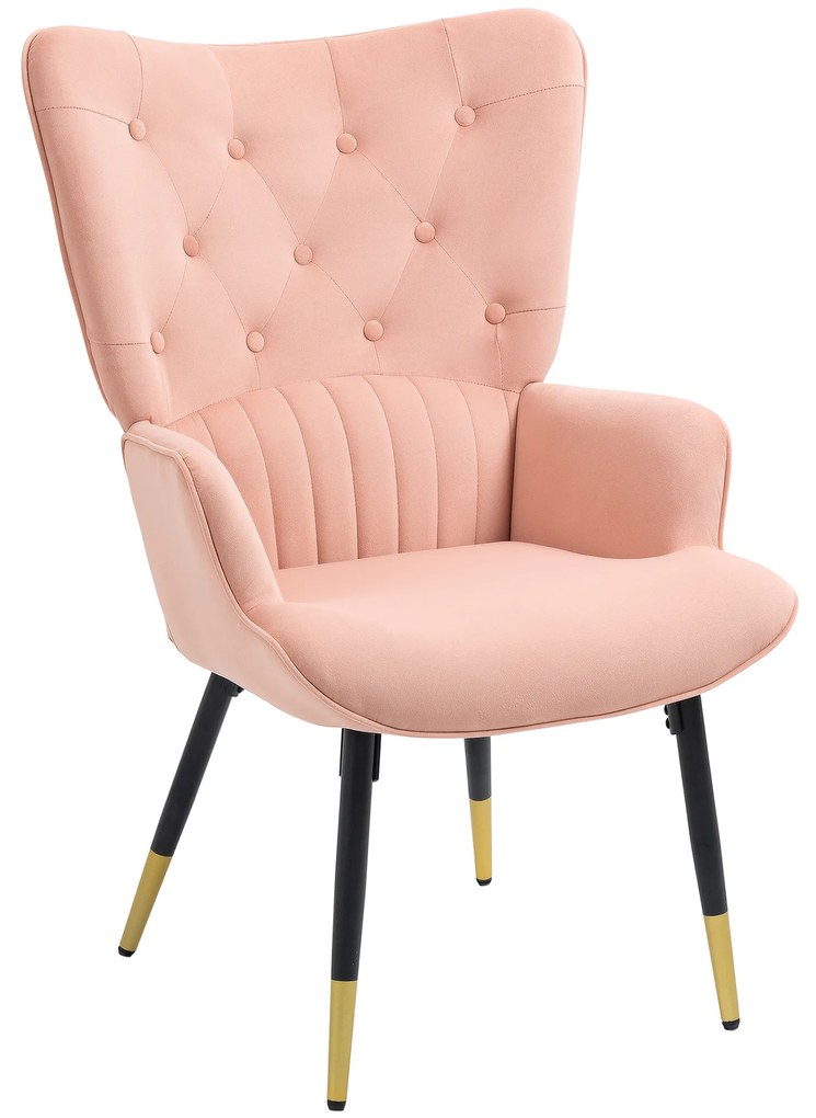 HOMCOM Fotoliu de Living Fotoliu Individual Tapitat in Catifea cu Spatar Inalt Stil Modern 68x72x103 cm Rosa | Aosom Romania