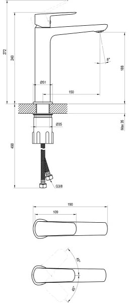 Ravak X070471 - Baterie pentru lavoar LIFE, 24 cm, crom lucios