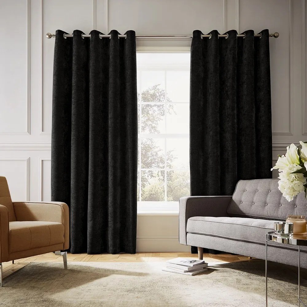 Draperii negre termoizolante 2 buc. din janilie 229x229 cm Selene Luxury Chenille – Hyperion