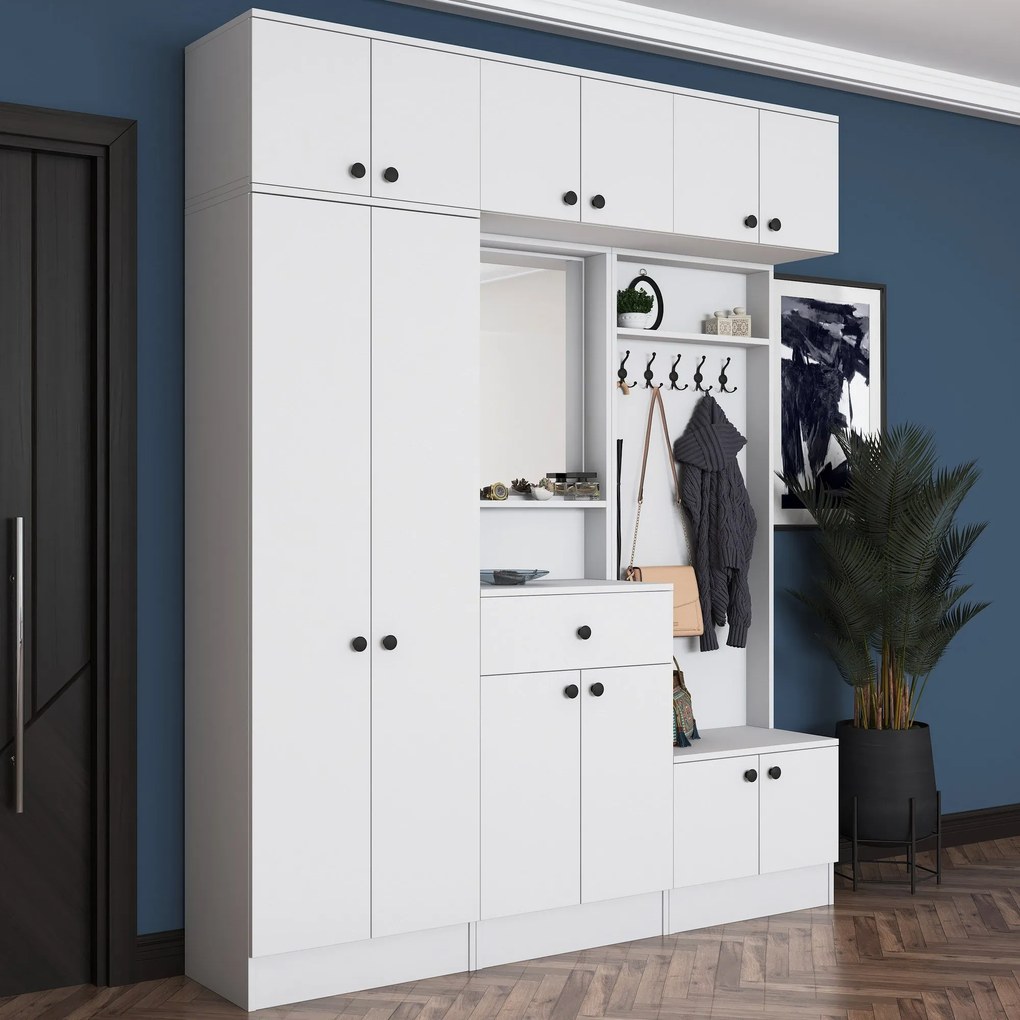Dulap de Pantofar Kent cu mult usi , Alb, 180 x 227 x 36 cm