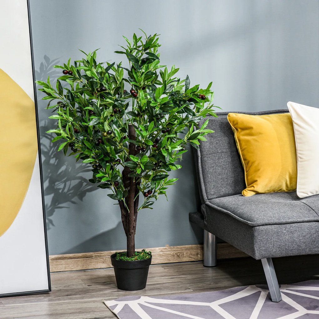 Outsunny Arbore Artificial Măslin Plantă Artificială Înălțime 1,2 m Trunchi Ramuri Mușchi Frunze Aspect Realist Ghiveci Inclus | Aosom Romania