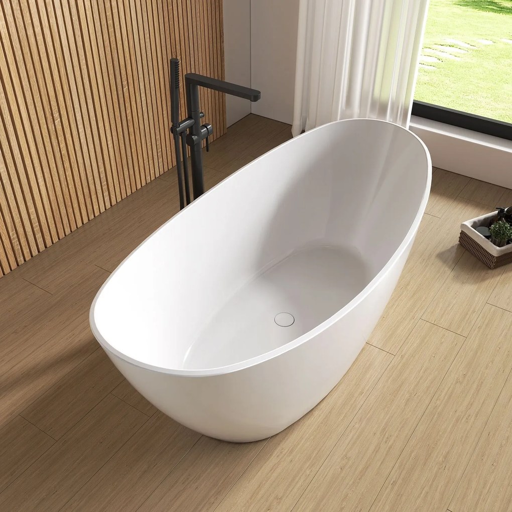 Cada baie freestanding ovala, compozit, 158 x 77 cm, Foglia Bella