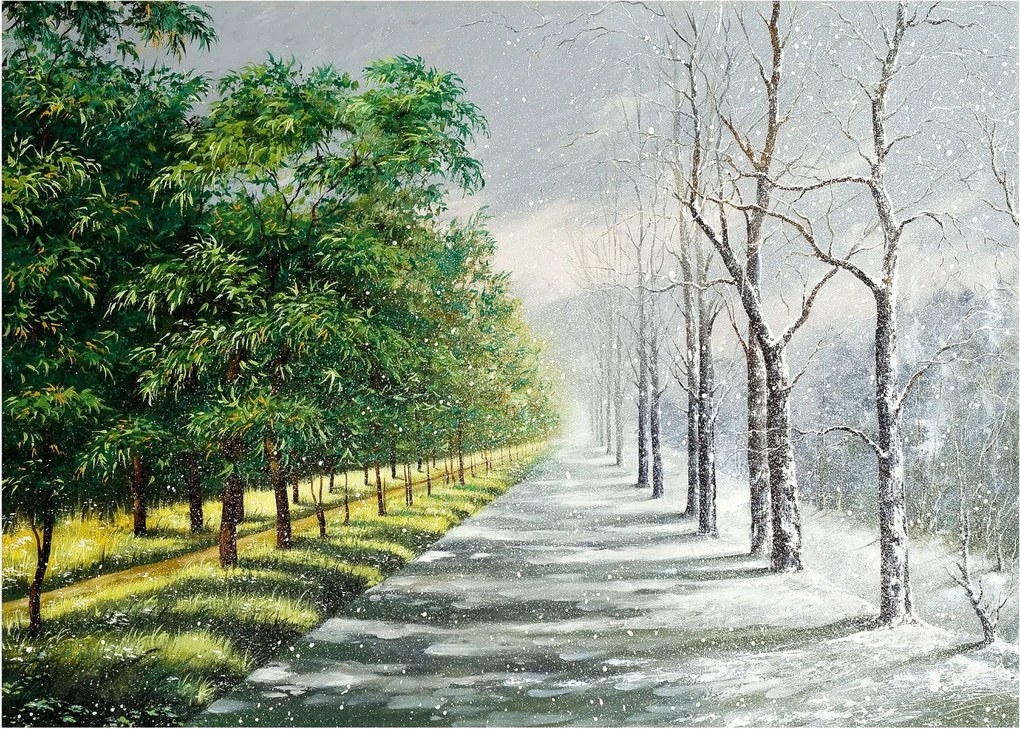 Tablou pe sticlă - Iarna versus vara (70x50 cm)
