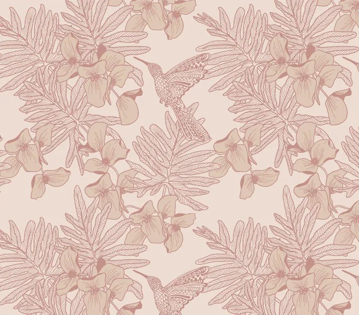 Tapet Hummingbird, Beach Pink Luxury Bird, 1838 Wallcoverings, 5.3mp / rola