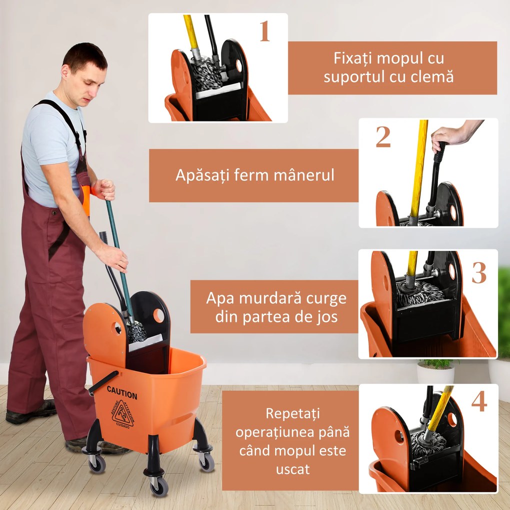 HOMCOM Carucior de Curățenie Profesional, Compact, Ideal pentru Spații Mici, 44×36×90 cm | Aosom Romania